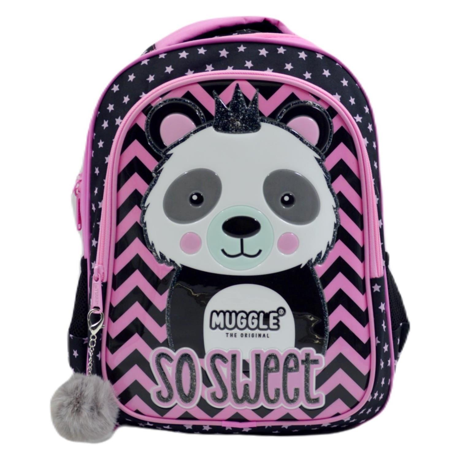 Muggle Okul Çantası Panda Siyah İki Bölmeli Okul Sırt Çantası