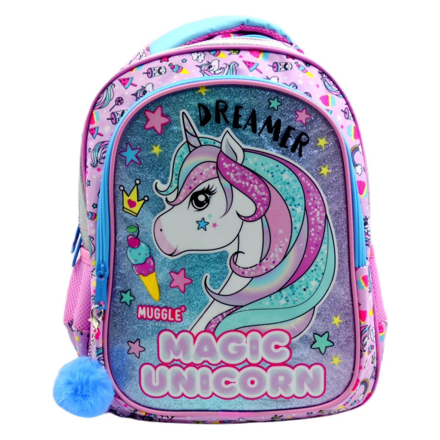 Muggle Okul Çantası Unicorn Pembe İki Bölmeli İlkokul Sırt Çantası