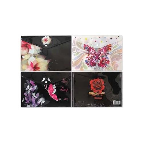 Noki Baskılı Çıtçıtlı Evrak Zarfı Genç Desenler Karışık Desen (12 Li Paket)