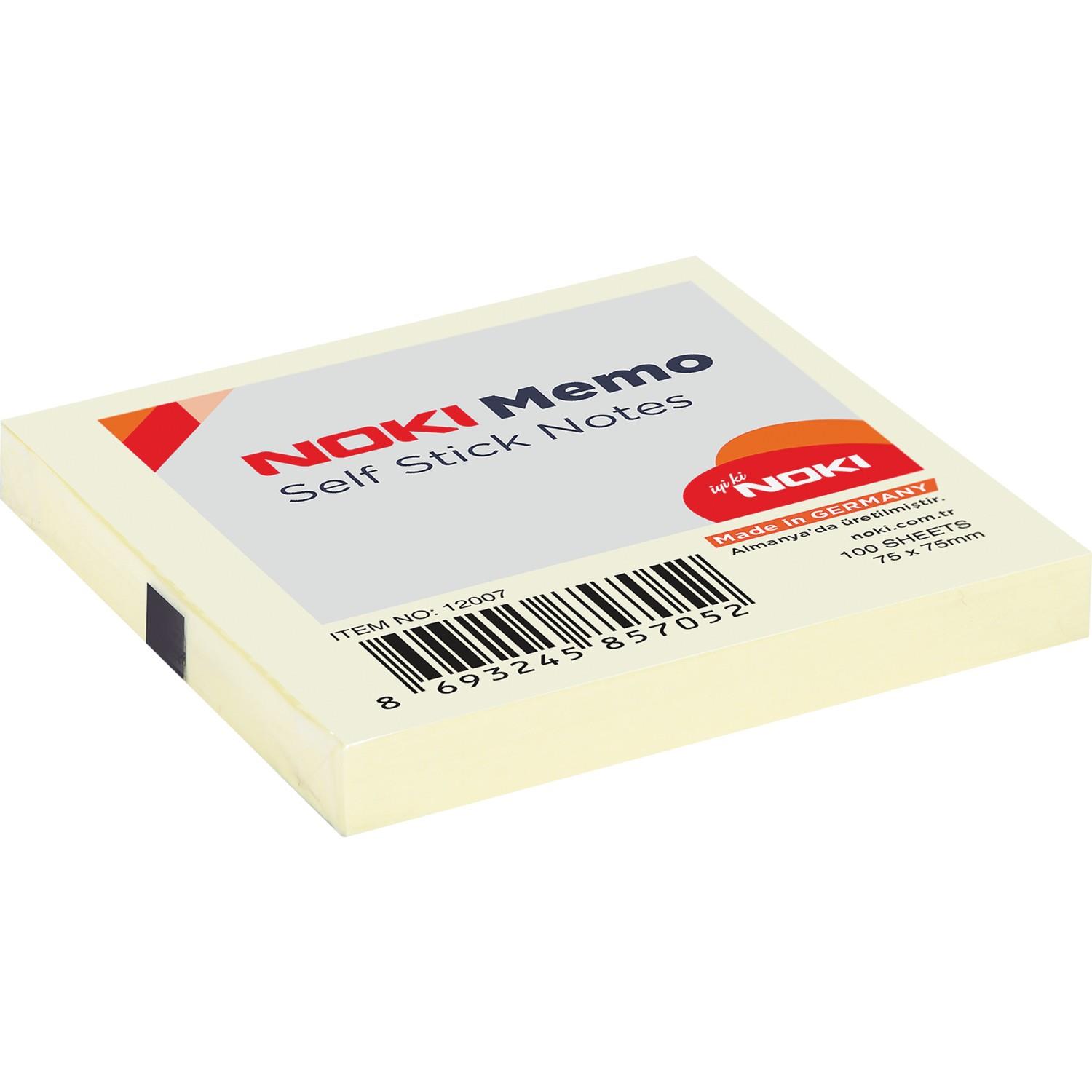 Noki Memo 75 x 75 mm Sarı Yapışkanlı Not Kağıdı 100 Yaprak (12 Li Paket)