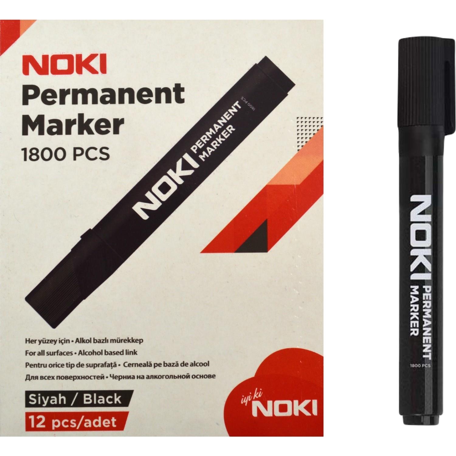 Noki Permanent Markör Kesik Uçlu Koli Kalemi Siyah (12 Li Paket)
