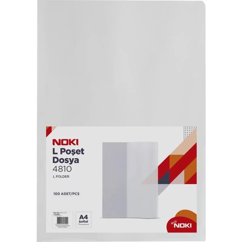 Noki Poşet Dosya L Tipi A4 Şeffaf N-4810 100lü