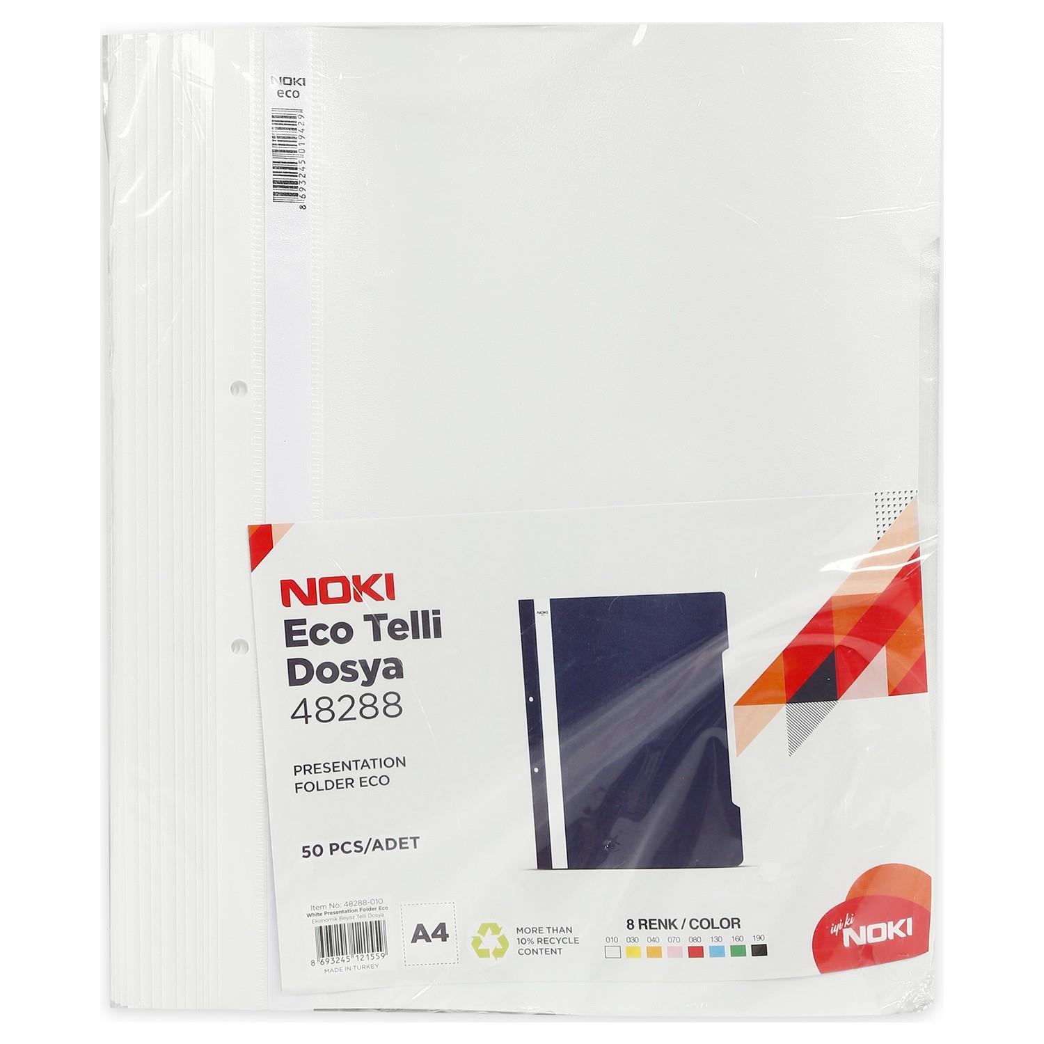 Noki Telli Dosya Plastik Ekonomik A4 Beyaz Plastik Telli Dosya (50 Li Paket)