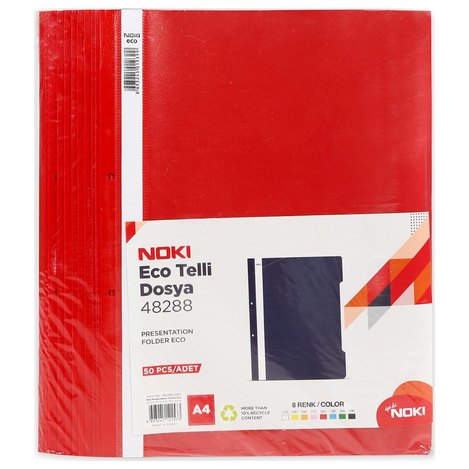 Noki Telli Dosya Plastik Ekonomik A4 Kırmızı Plastik Telli Dosya (50 Li Paket)