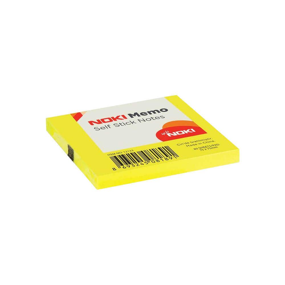 Noki Yapışkanlı Not Kağıdı 75x75 mm Memo Limon Sarı 80 Yaprak (12 Li Paket)