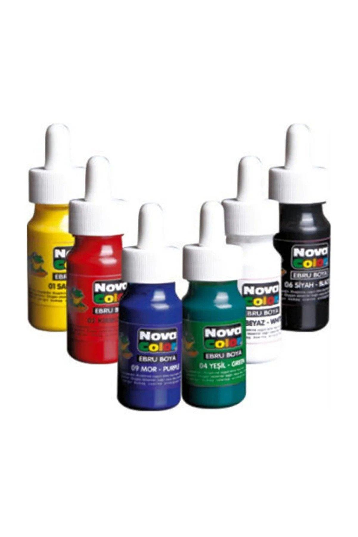 Nova Color Ebru Boyası 30 ML x 6 Renk Takım Damlalıklı Ebru Boyası Seti