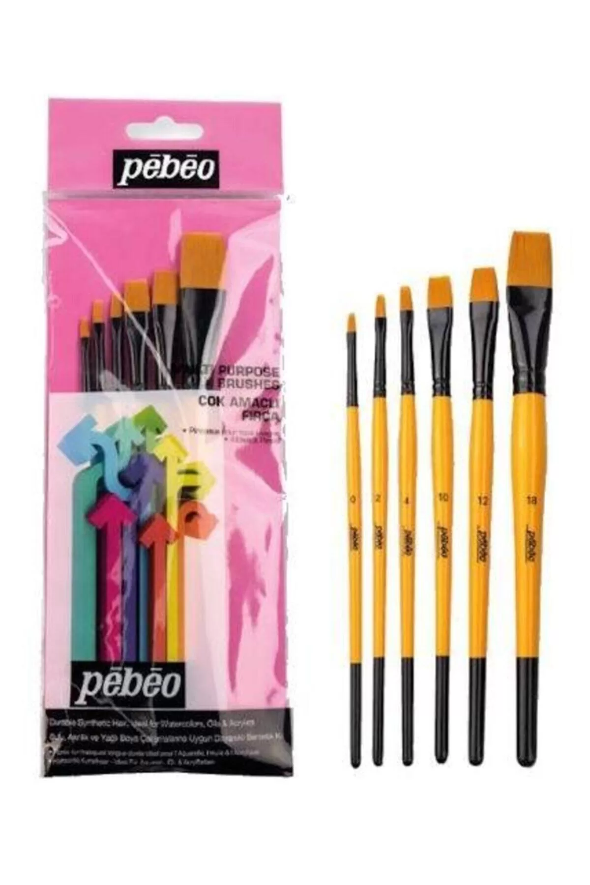 Pebeo Fırça Seti Düz Kesik Kısa Saplı No:0-2-4-10-12-18 6 LI SET-3