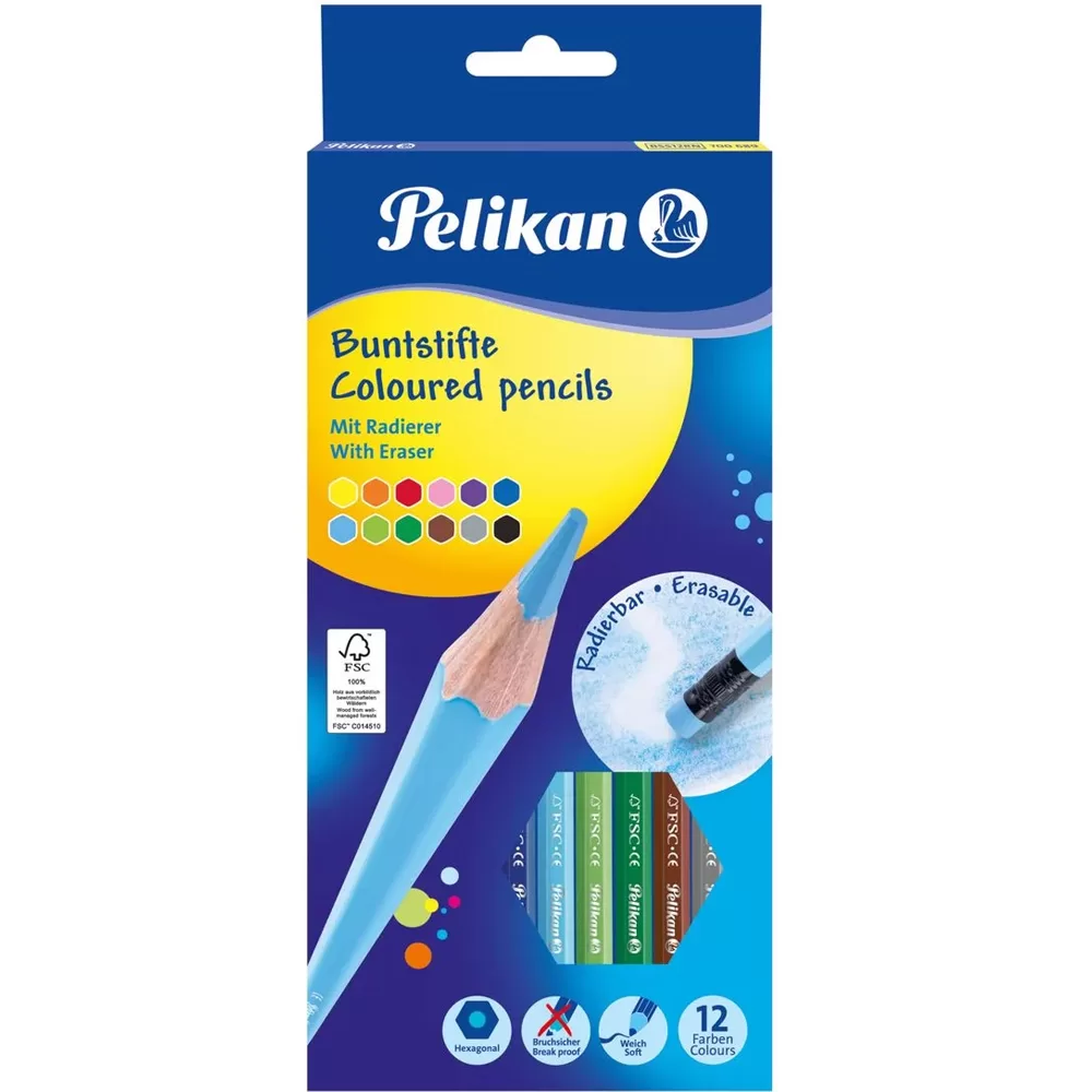 Pelikan Kuru Boya Kalemi Silgili 12 Renk