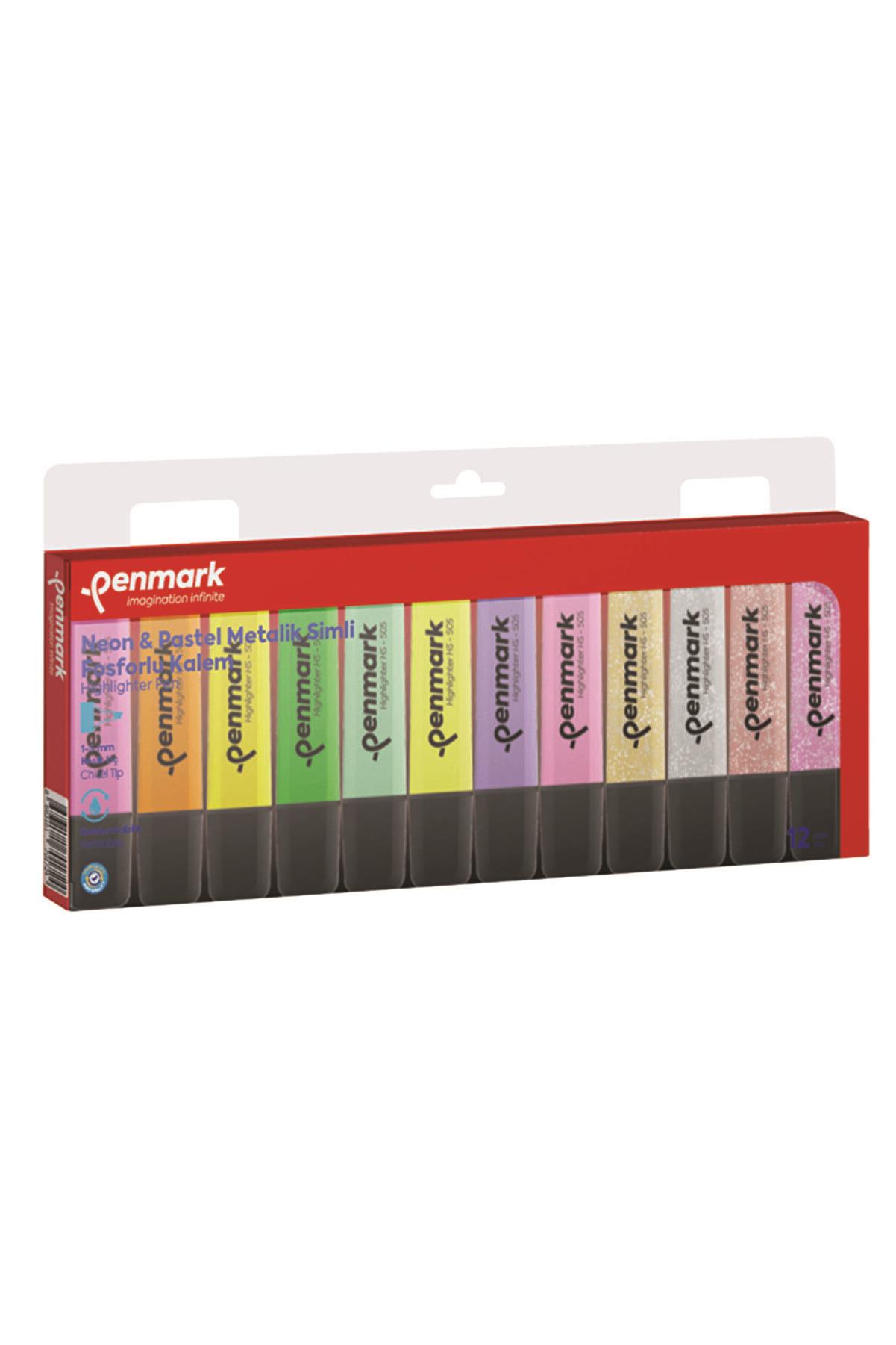 Penmark Fosforlu Kalem 12 Li Karışık Renk 4 Neon + 4 Pastel + 4 Simli