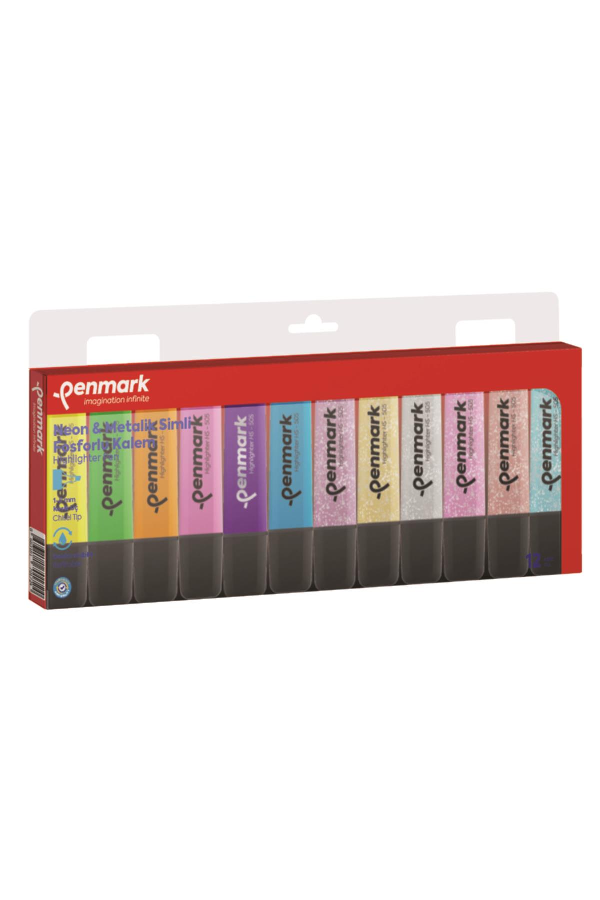 Penmark Fosforlu Kalem 12 Li Karışık Renk 6 Neon + 6 Simli Fosforlu Kalem
