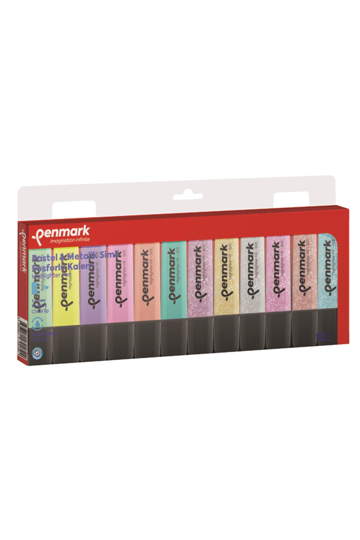Penmark Fosforlu Kalem 12 Li Karışık Renk 6 Pastel 6 Simli Fosforlu Kalem