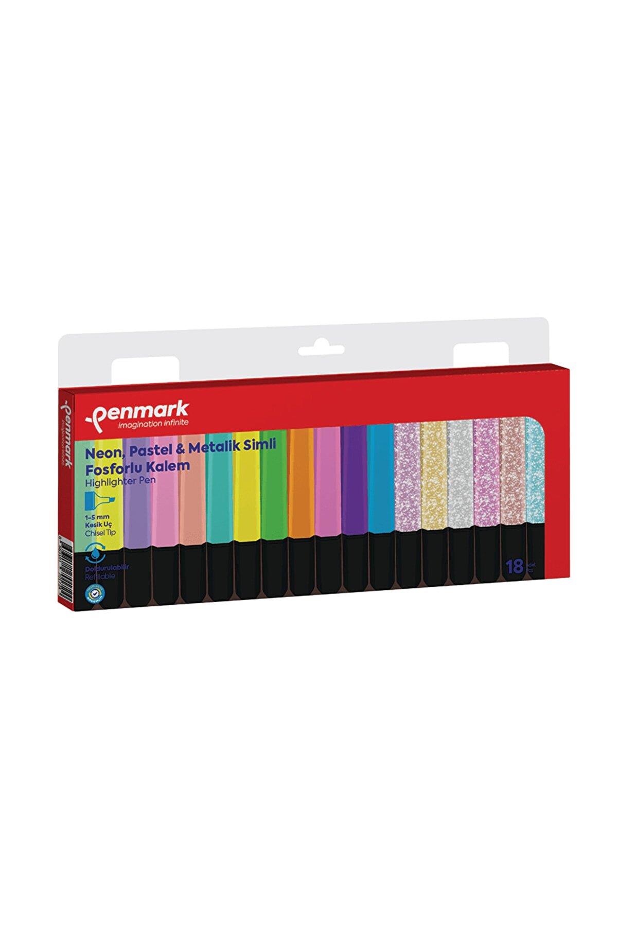 Penmark Fosforlu Kalem 18 Li Karışık Renk 6 Neon + 6 Pastel + 6 Simli