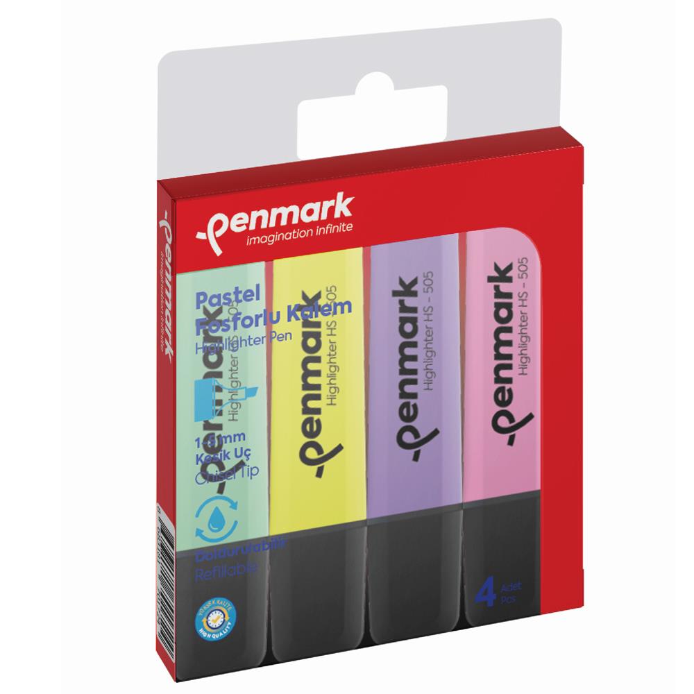 Penmark Fosforlu Kalem 4 Lü Karışık Renk Pastel İşaretleme Kalemi (24 Adet 4 Lü Paket)