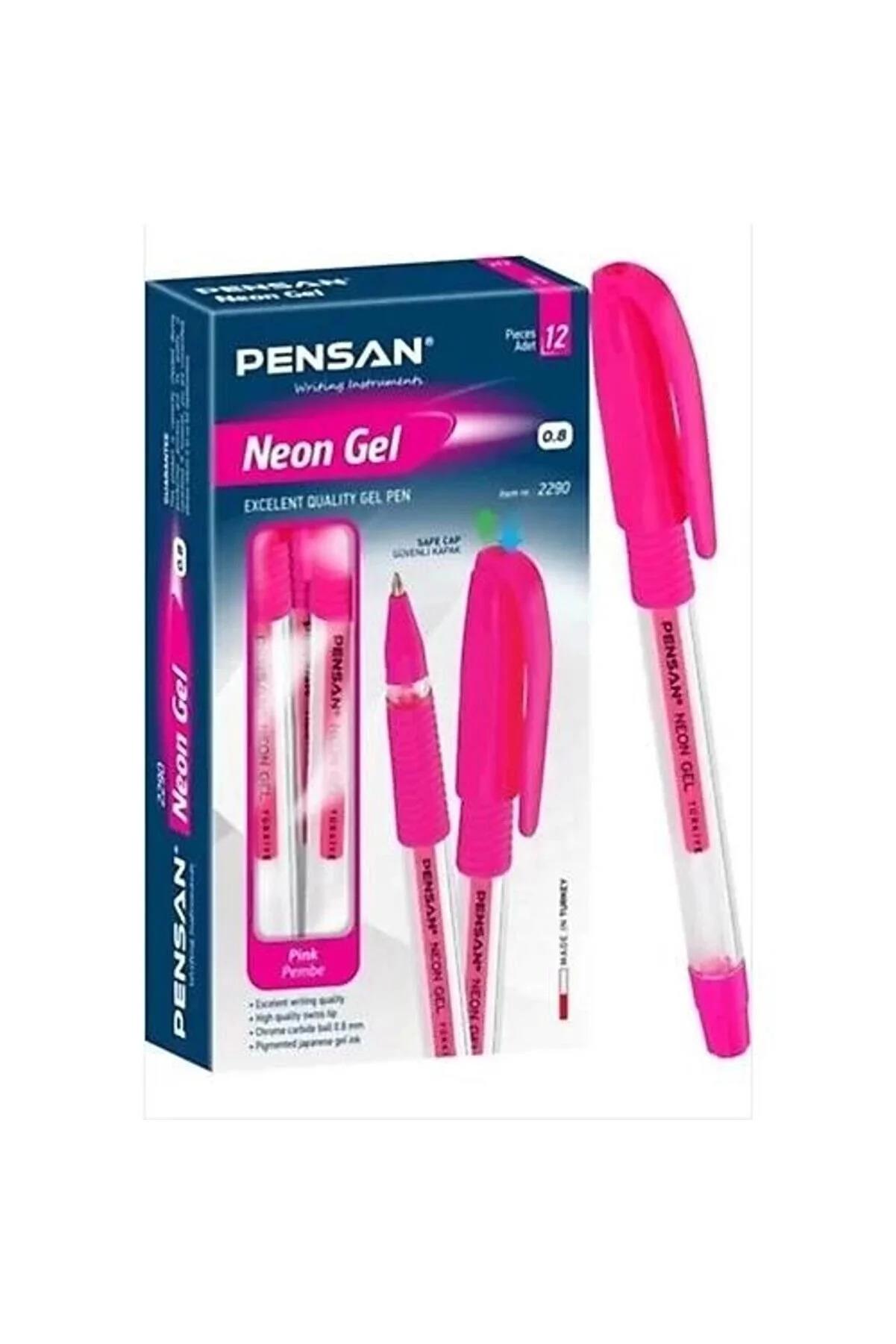 Pensan Jel Kalem Jely Neon Pembe Jel Tükenmez Kalem (12 Li Paket)