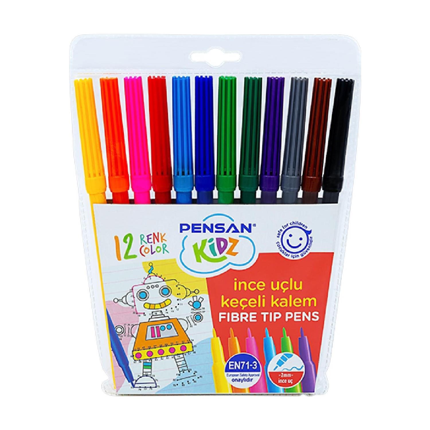 Pensan Kidz Keçeli Kalem 12 Renk İnce Uçlu Keçeli Boya Kalemi