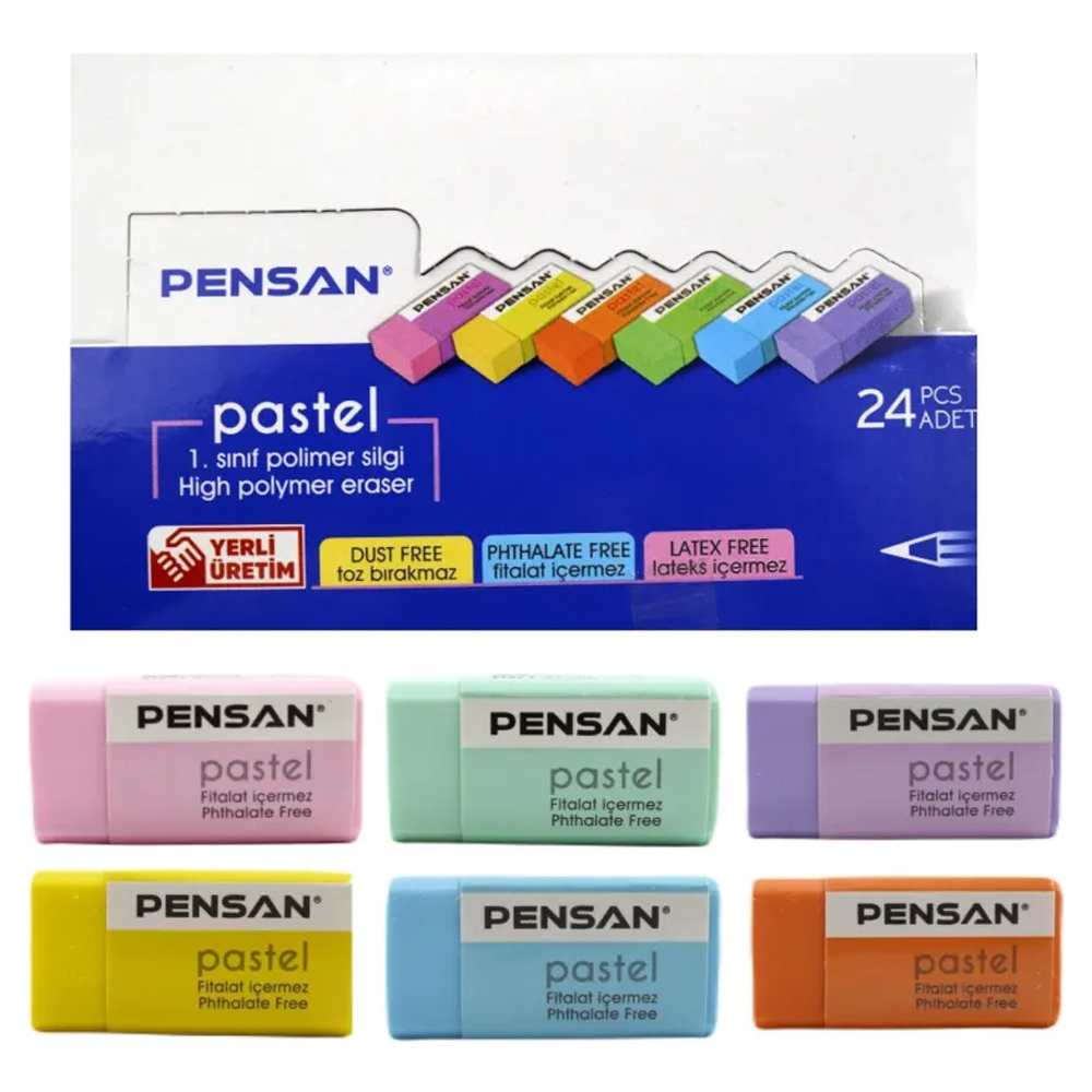 Pensan Silgi Pastel 24 Lü Pastel Renkler Öğrenci Silgisi
