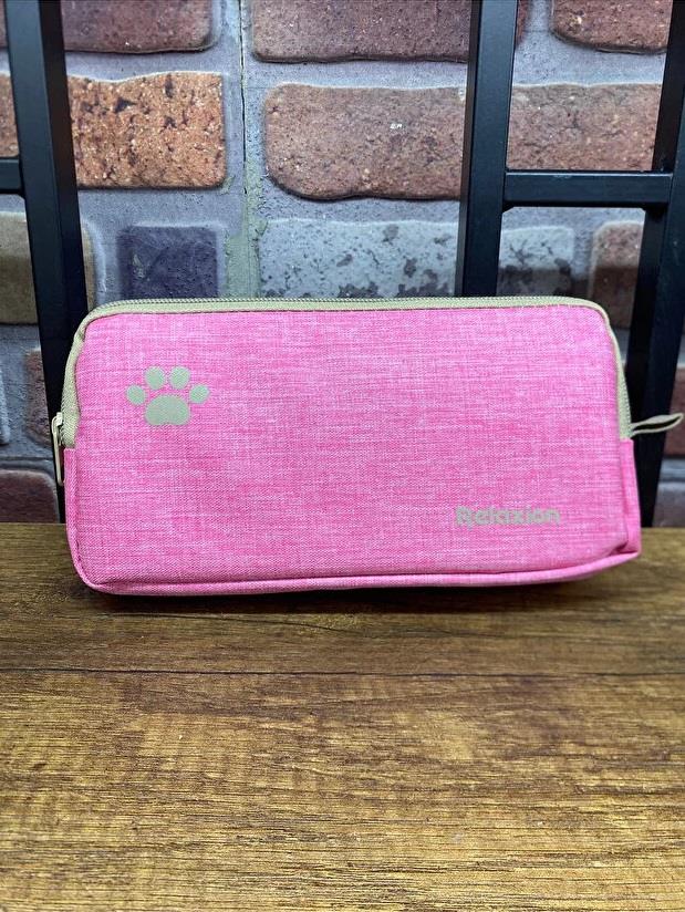 Relaxion Kalem Çantası Çift Gözlü Kedi Patisi Detaylı 2 Bölmeli Kalemlik Pastel Pembe