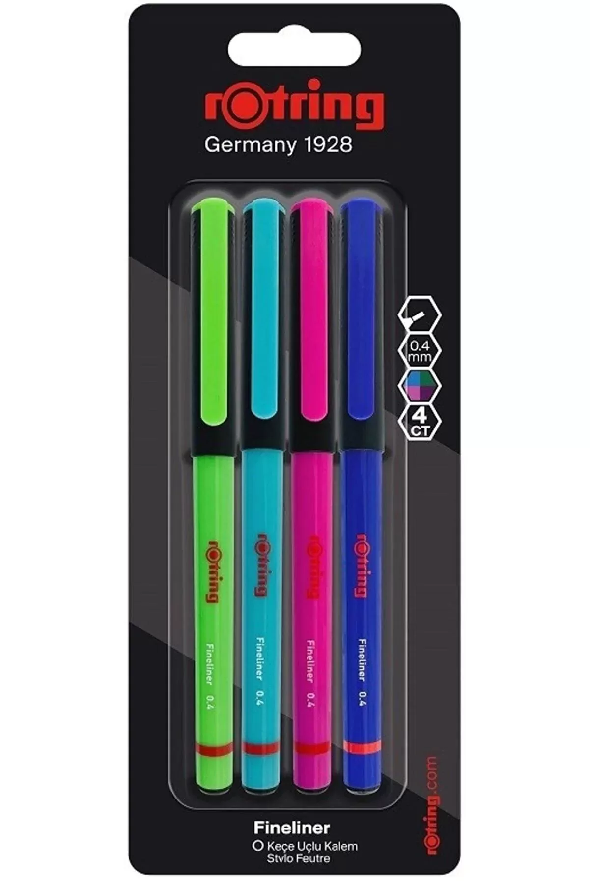Rotring Liner Fineliner Canlı Renk Keçe Uçlu Kalem 4 Renk