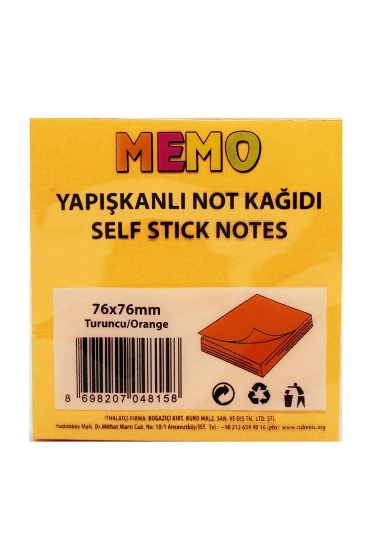 Rubenis Yapışkanlı Not Kağıdı 76x76 MM Fosforlu Turuncu (12 Li Paket)
