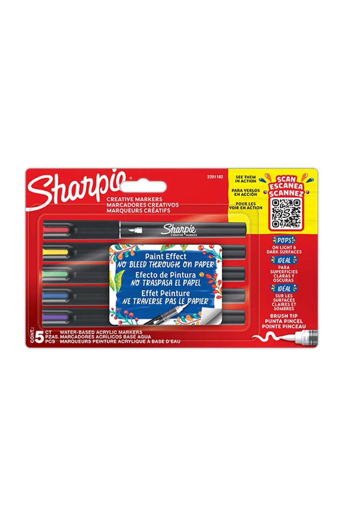 Sharpie Markör Akrilik Fırça Uç 5 Li Blister 5 Renk Fırça Uçlu Akrilik Markör