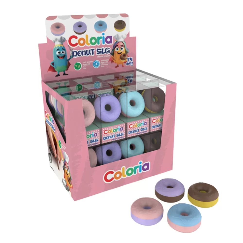 Silka Silgi Coloria Donat 3D Öğrenci Silgisi 24 Lü Paket