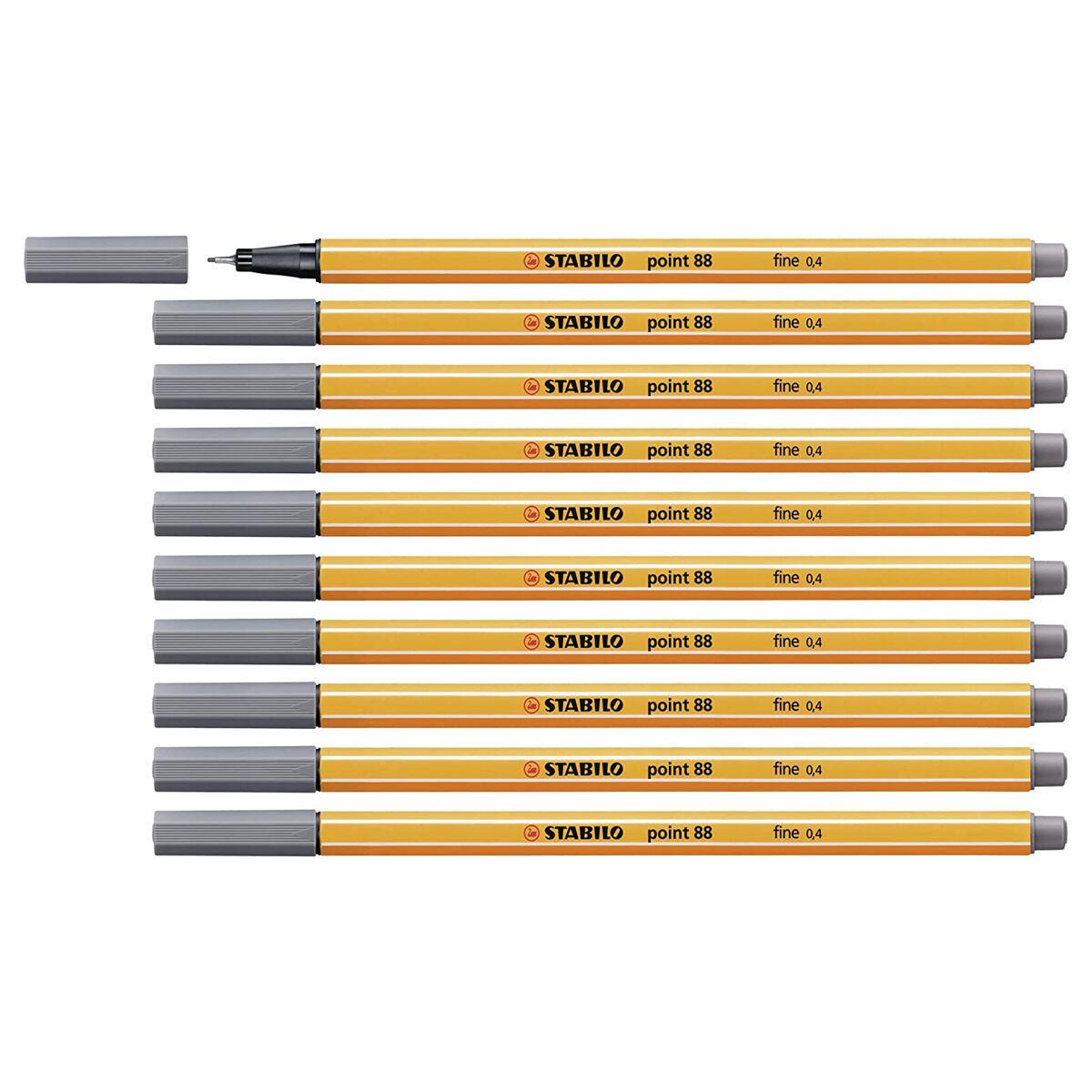 Stabilo İnce Keçe Uçlu Kalem 88 Point 0.4 MM Koyu Gri Fineliner Kalem (10 Lu Paket)