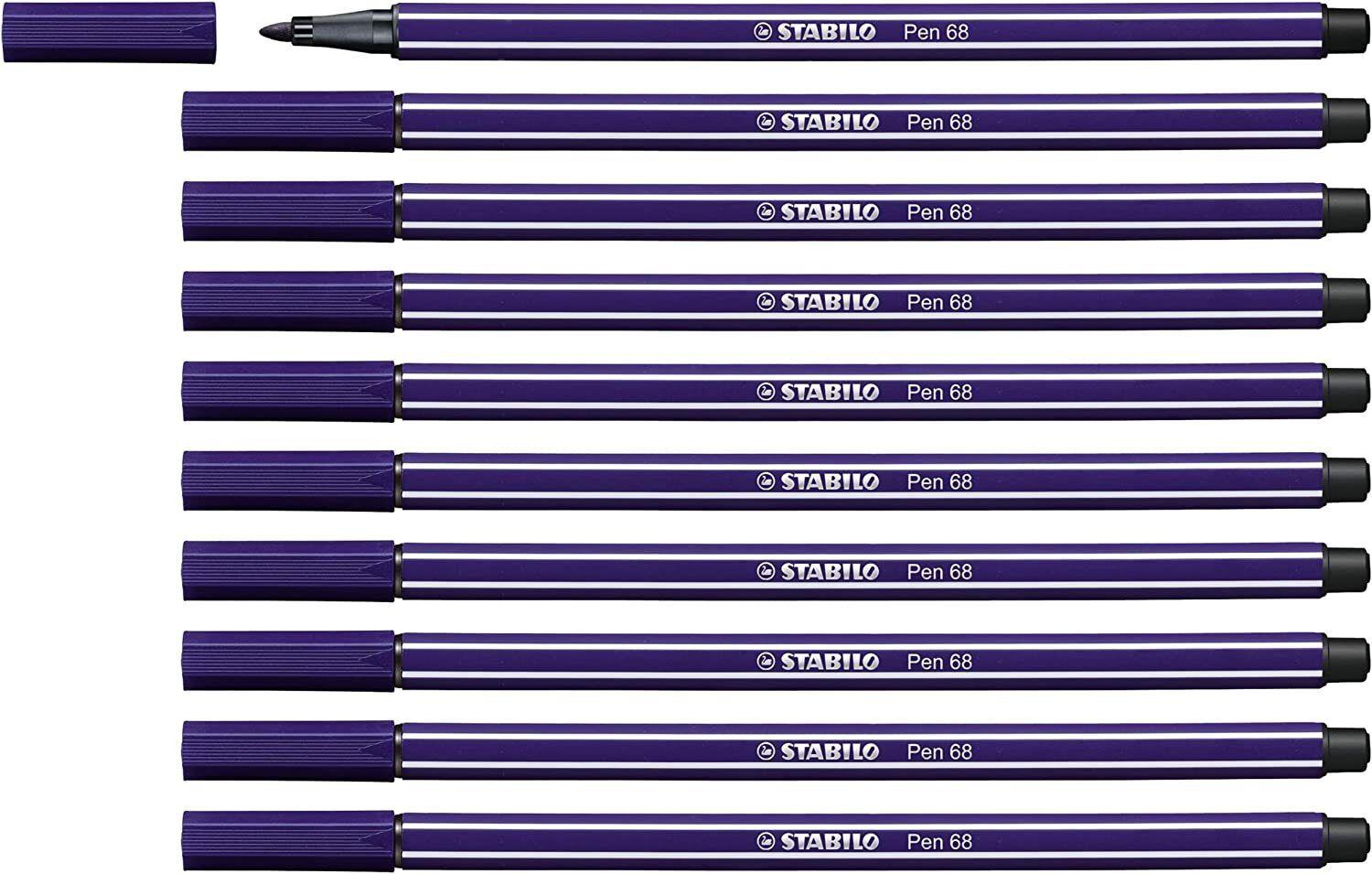 Stabilo Keçe Uçlu Boya Kalemi 1 MM Koyu Mavi Keçeli Kalem (10 Lu Paket)