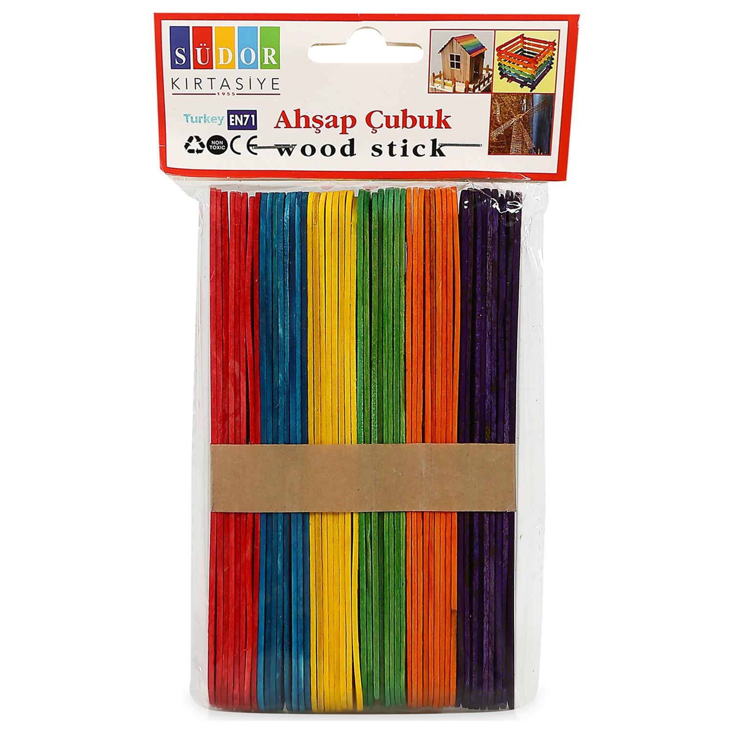 Südor Ahşap Renkli Geniş Dondurma Çubuğu Abeslang (50 Li Paket)