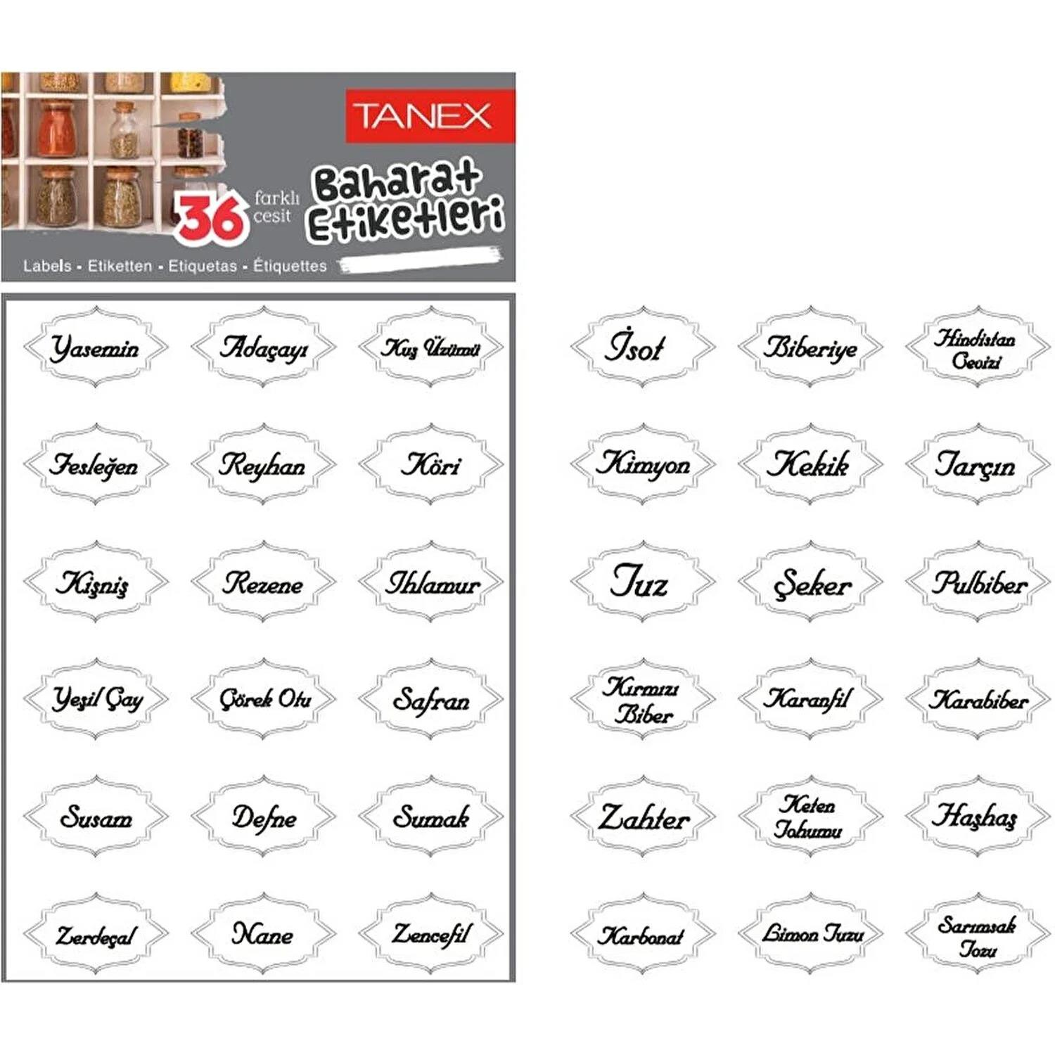 Tanex Baharat Etiketi Şeffaf 32 x 22 mm 36 Farklı Baharat Etiketi