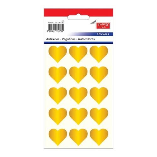 Tanex Etiket Stickers Kuşe Kalp Gold 5 Adet (10 Lu Paket)