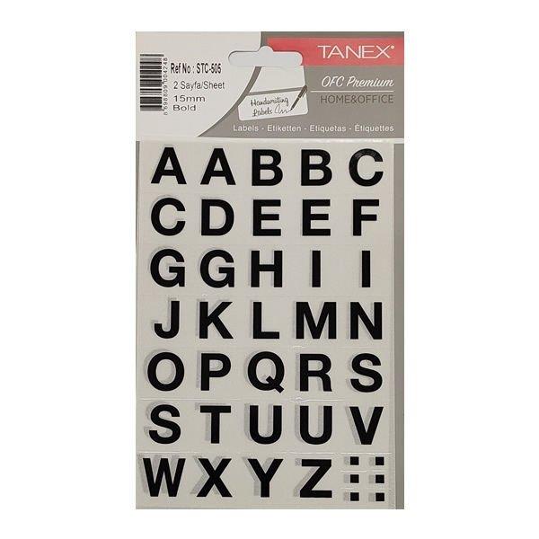Tanex Harf Etiketi 15 MM Bold 2 Sayfa Harf Etiketi (10 Lu Paket)