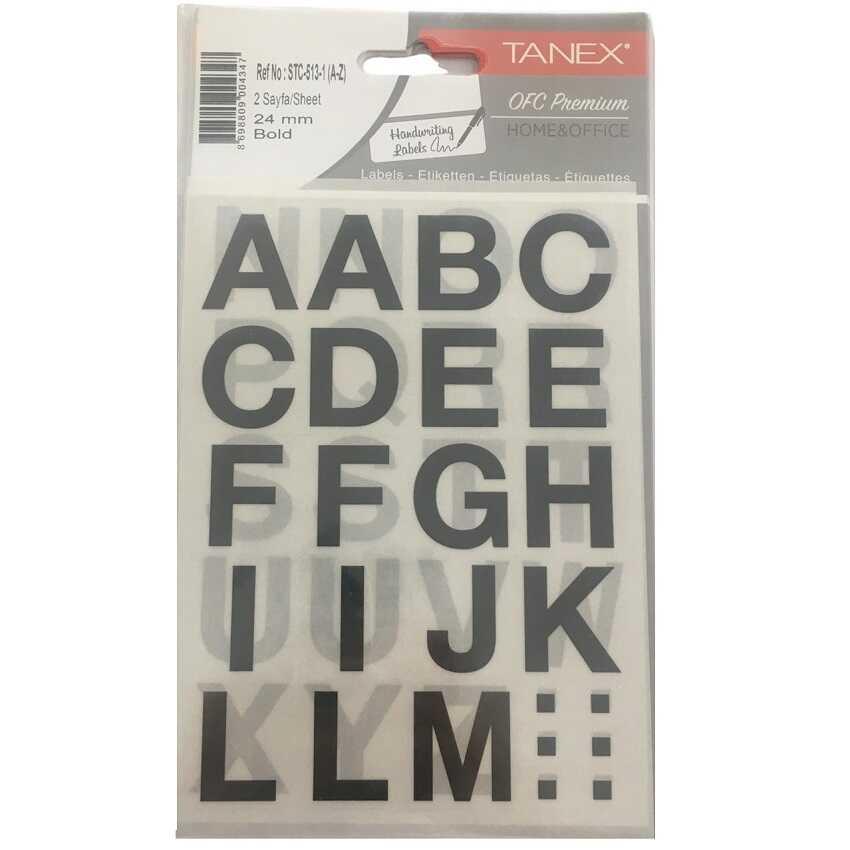 Tanex Harf Etiketi 24 MM Bold A-Z Harf Etiketi (10 Lu Paket)
