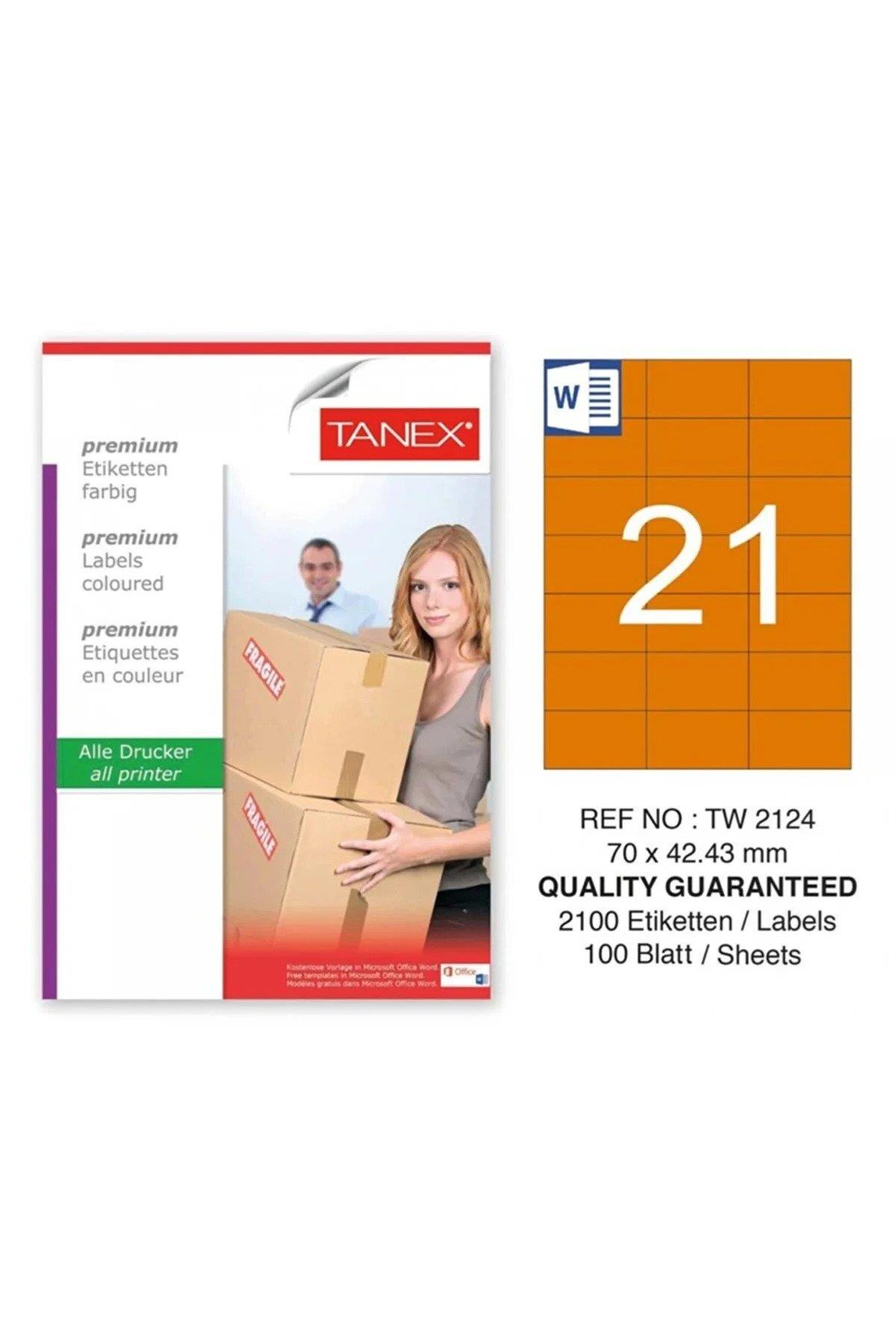 Tanex Laser Etiket 70 x 42.43 MM Flo Turncu 100 Yaprak Lazer Yazıcı Etiketi