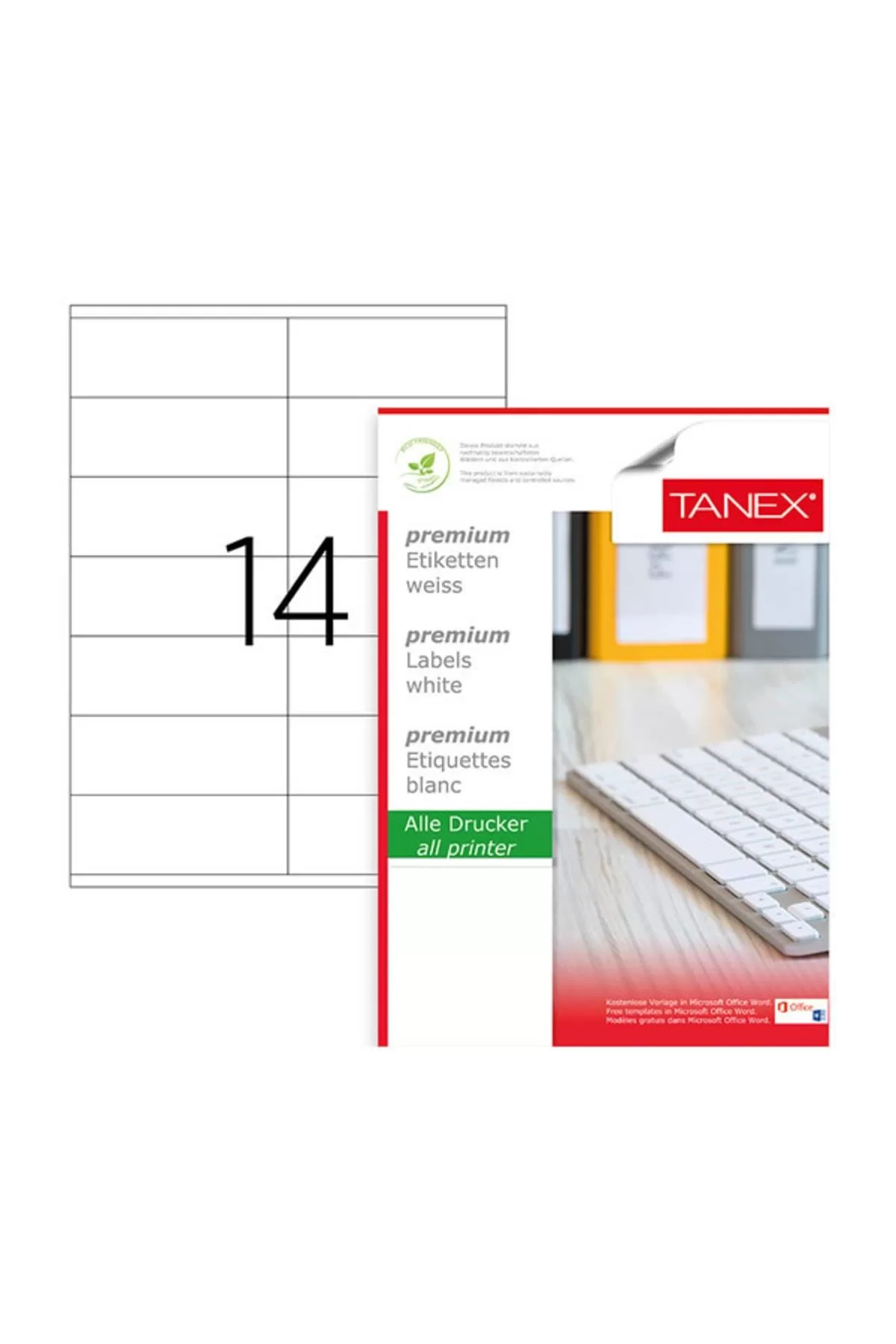 Tanex Lazer Etiket 100 YP 105x40 Laser-Copy-Inkjet TW-2614