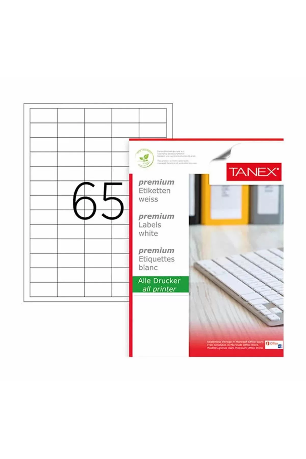 Tanex Lazer Etiket 100 YP 38x21 MM Laser-Copy-Inkjet TW-2165
