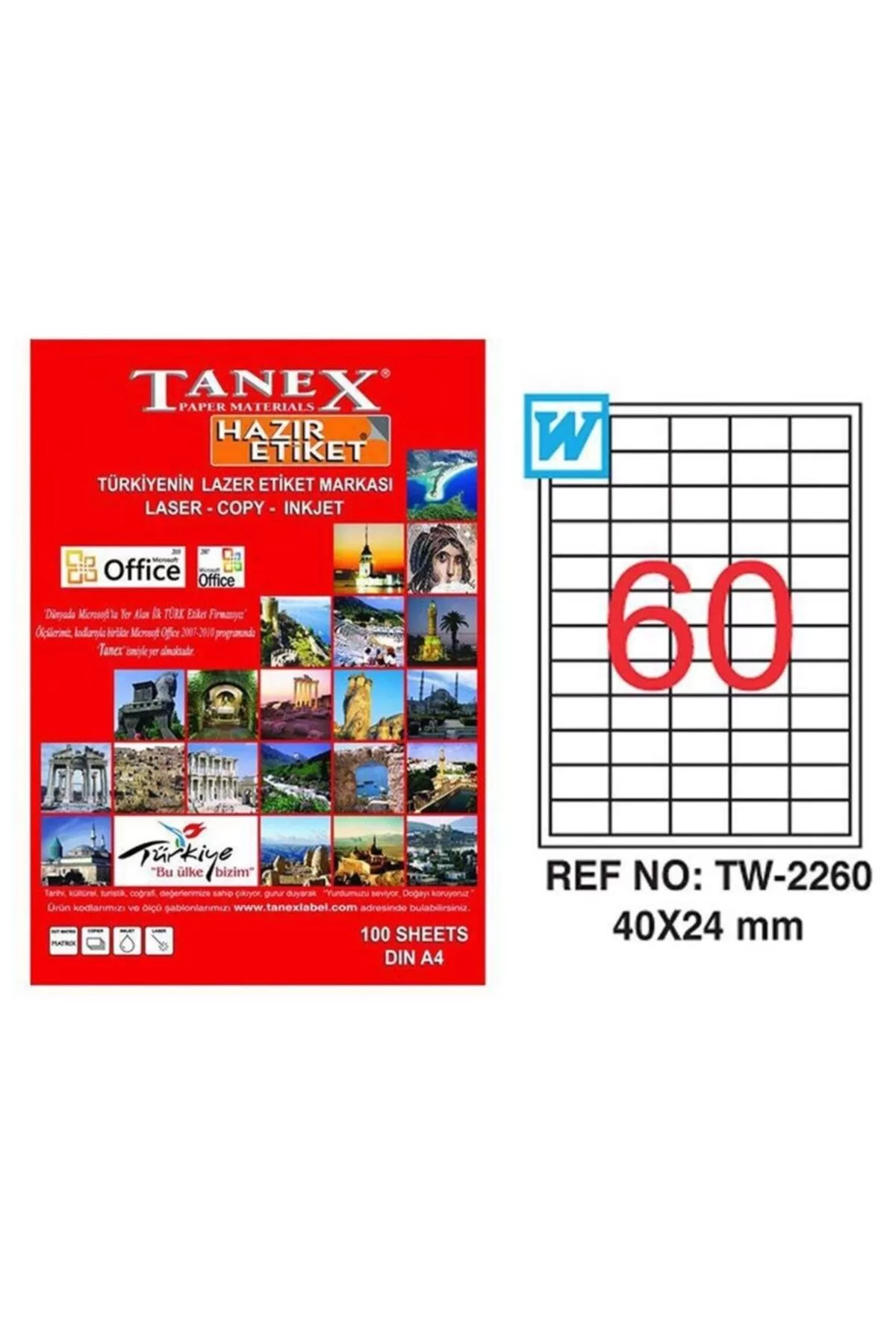 Tanex Lazer Etiket 100 Yaprak 40 x 24 Mm Lazer Yazıcı Etiketi