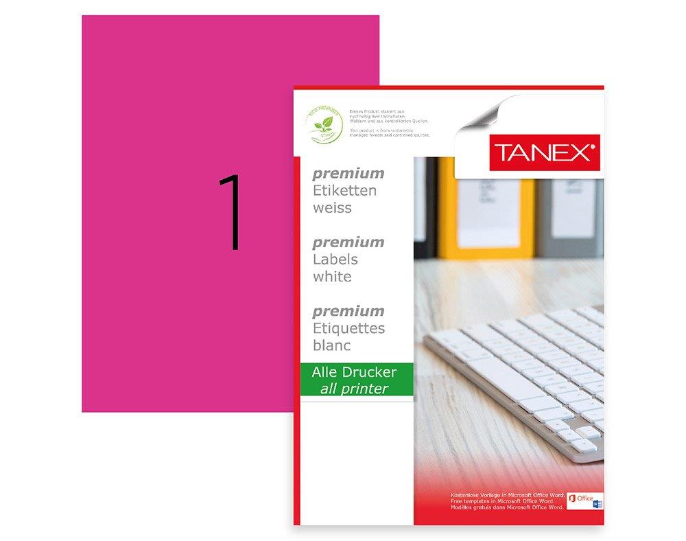 Tanex Lazer Etiket 210 x 297 MM 100 Yaprak Fosforlu Pembe Lazer Yazıcı Etiketi