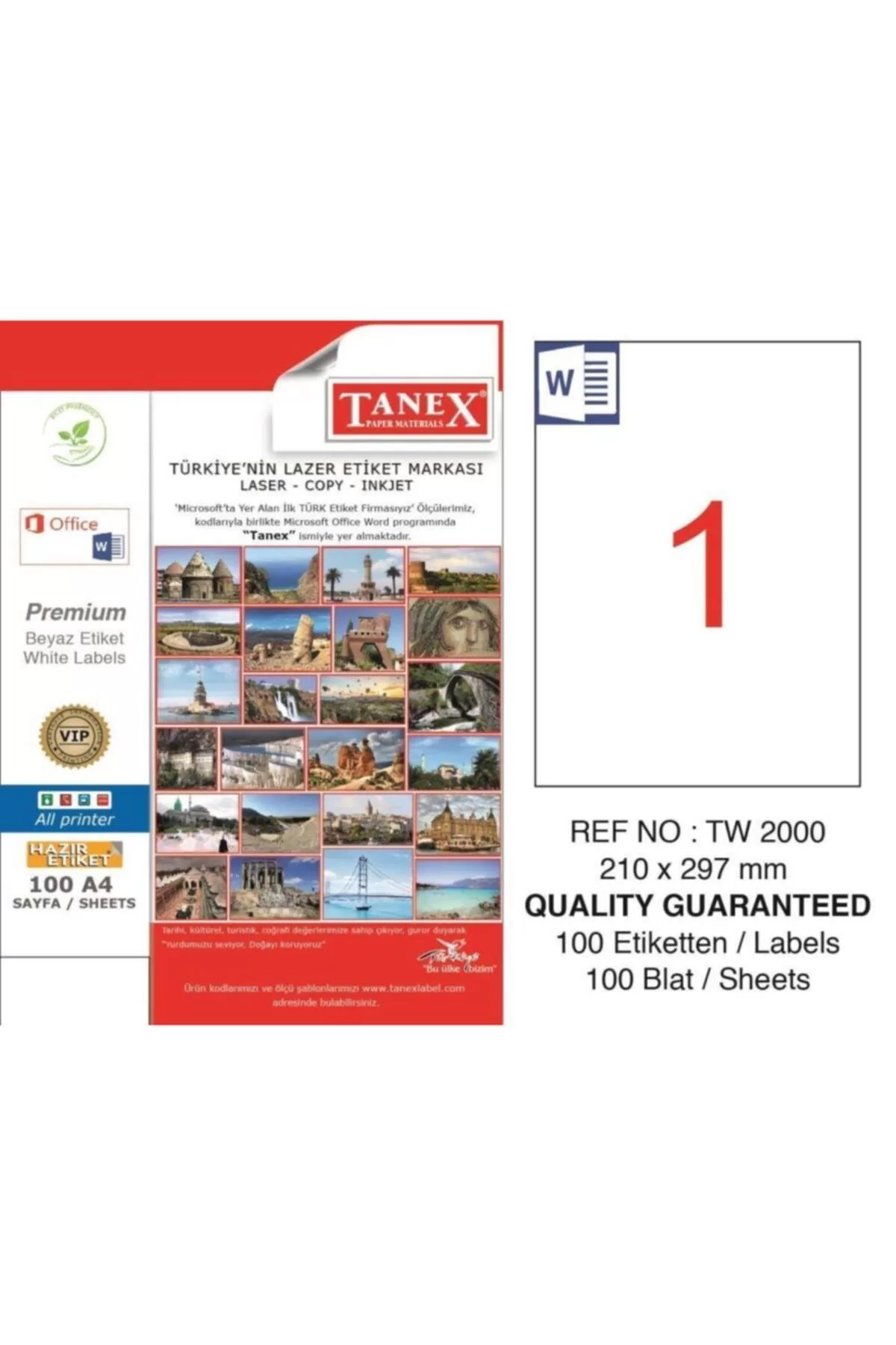 Tanex Lazer Etiket 100 YP 210x297 Laser-Copy-Inkjet TW-2000