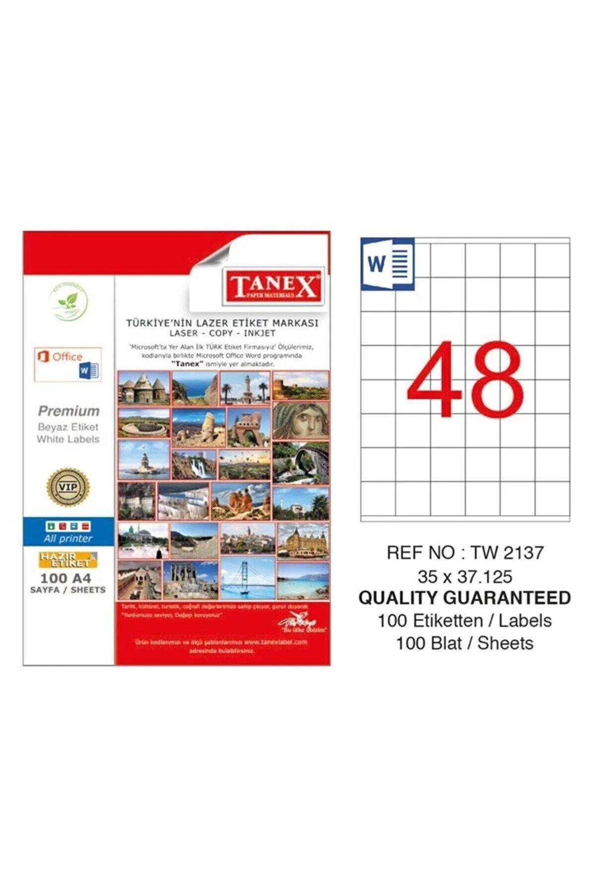 Tanex Lazer Etiket 35 x 37.125 MM 100 Yaprak Lazer Yazıcı Etiketi