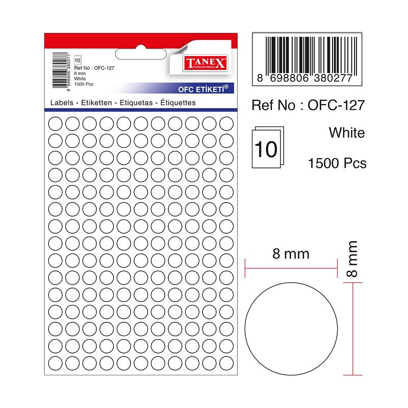 Tanex Ofis Etiketi Beyaz 10 MM Yuvarlak Ofis Etiketi 10 Yaprak (10 Lu Paket)