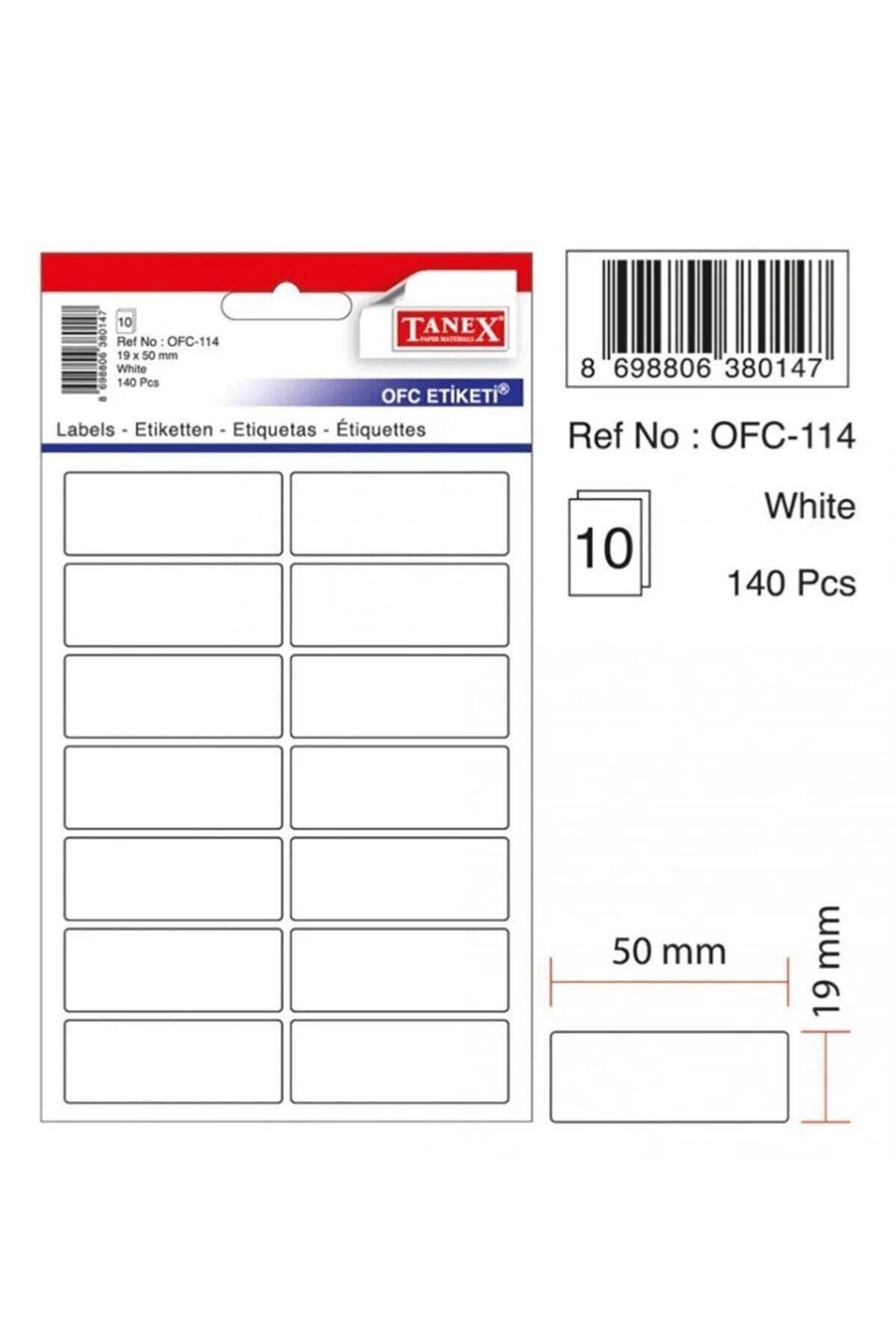 Tanex Ofis Etiketi Poşetli 19x50 MM Beyaz Ofis Etiketi 10 Sayfa (10 Lu Paket)