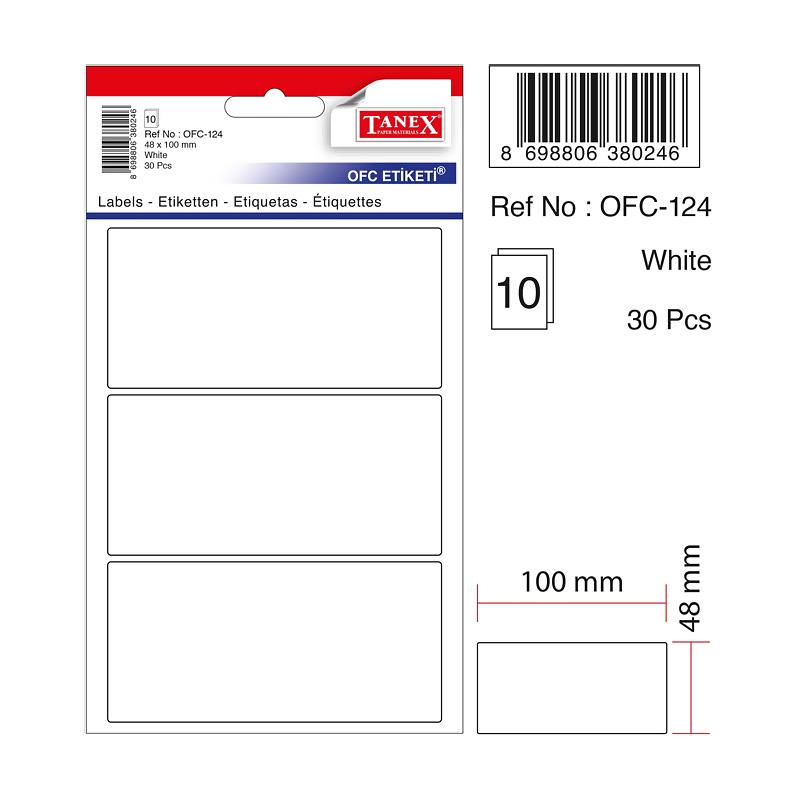 Tanex Ofis Etiketi Poşetli 48x100 Mm Beyaz Ofis Etiketi 10 Yaprak (10 Lu Paket)