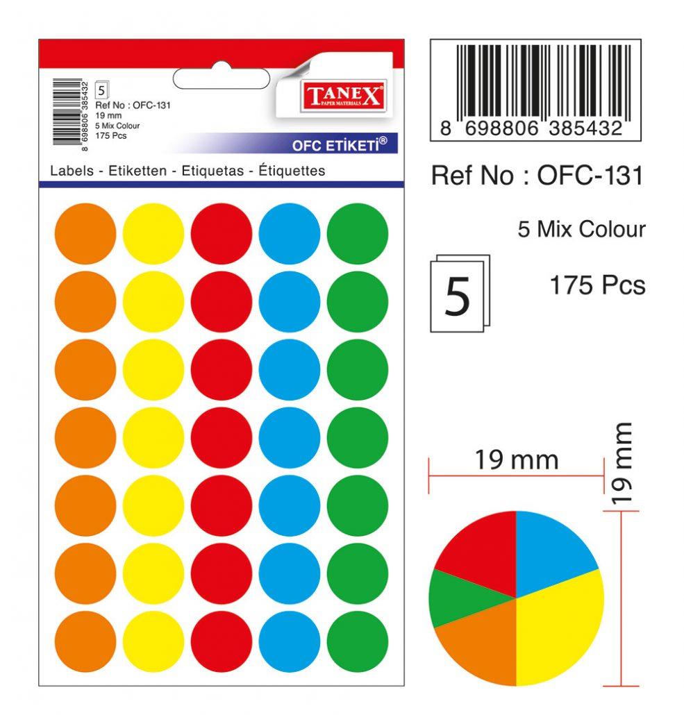 Tanex Ofis Etiketi Yuvarlak 19 Mm Mix Color Ofis Etiketi 5 Yaprak (10 Lu Paket)