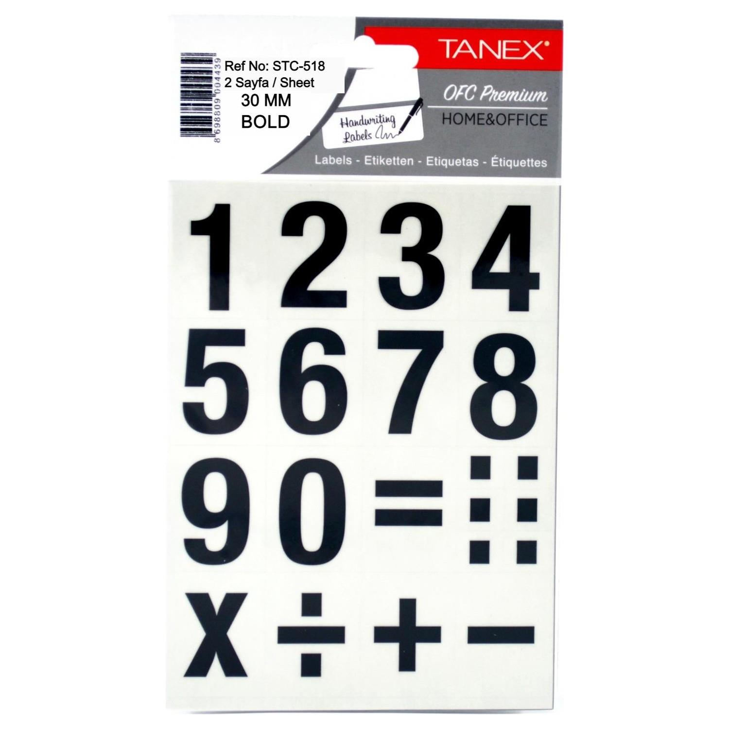 Tanex Rakam Etiketi 30 MM Bold 2 Sayfa Rakam Etiketi (10 Lu Paket)