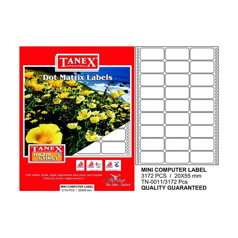 Tanex Sürekli Form Etiket 20x55 MM Sürekli Form Etiketi 3172 Li