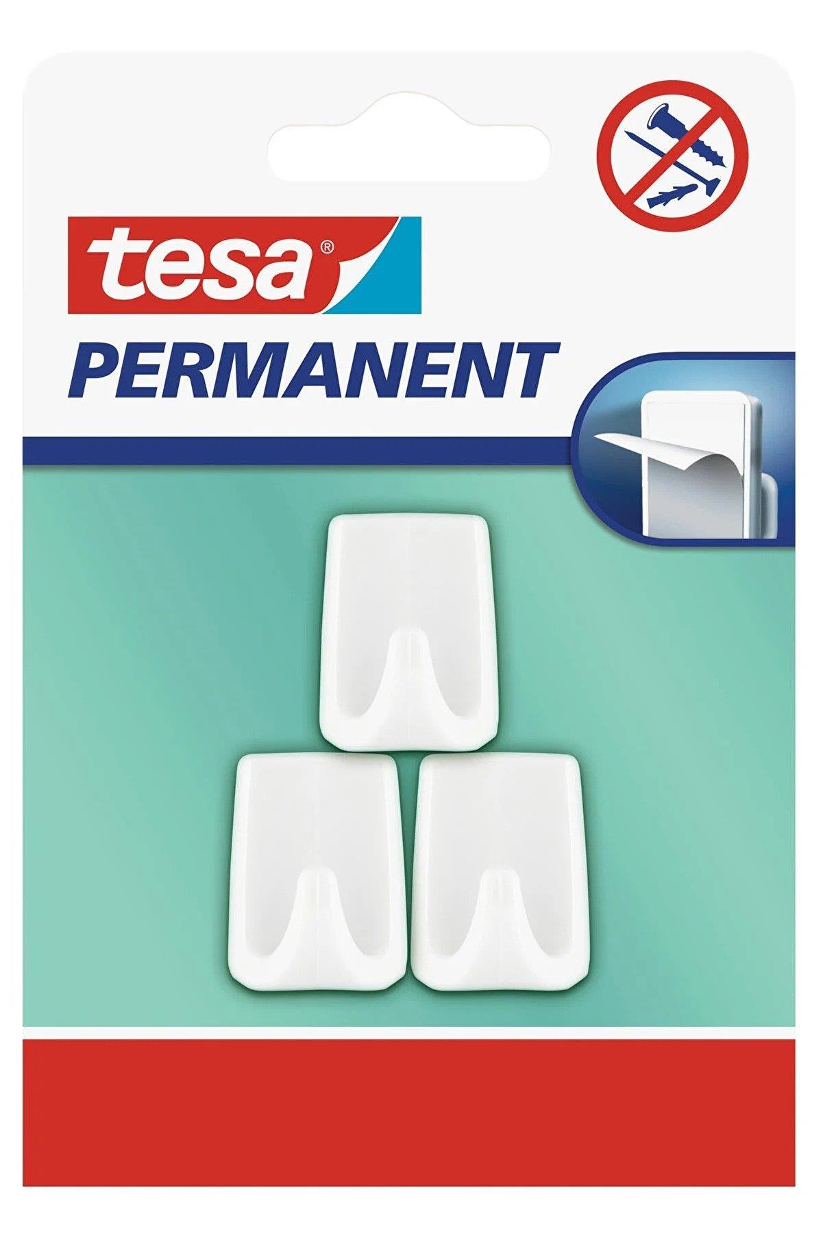 Tesa Permanent Askı Plastik Küçük Kendinden Yapışkanlı Dikdörtgen Beyaz Askı 3 Lü Paket