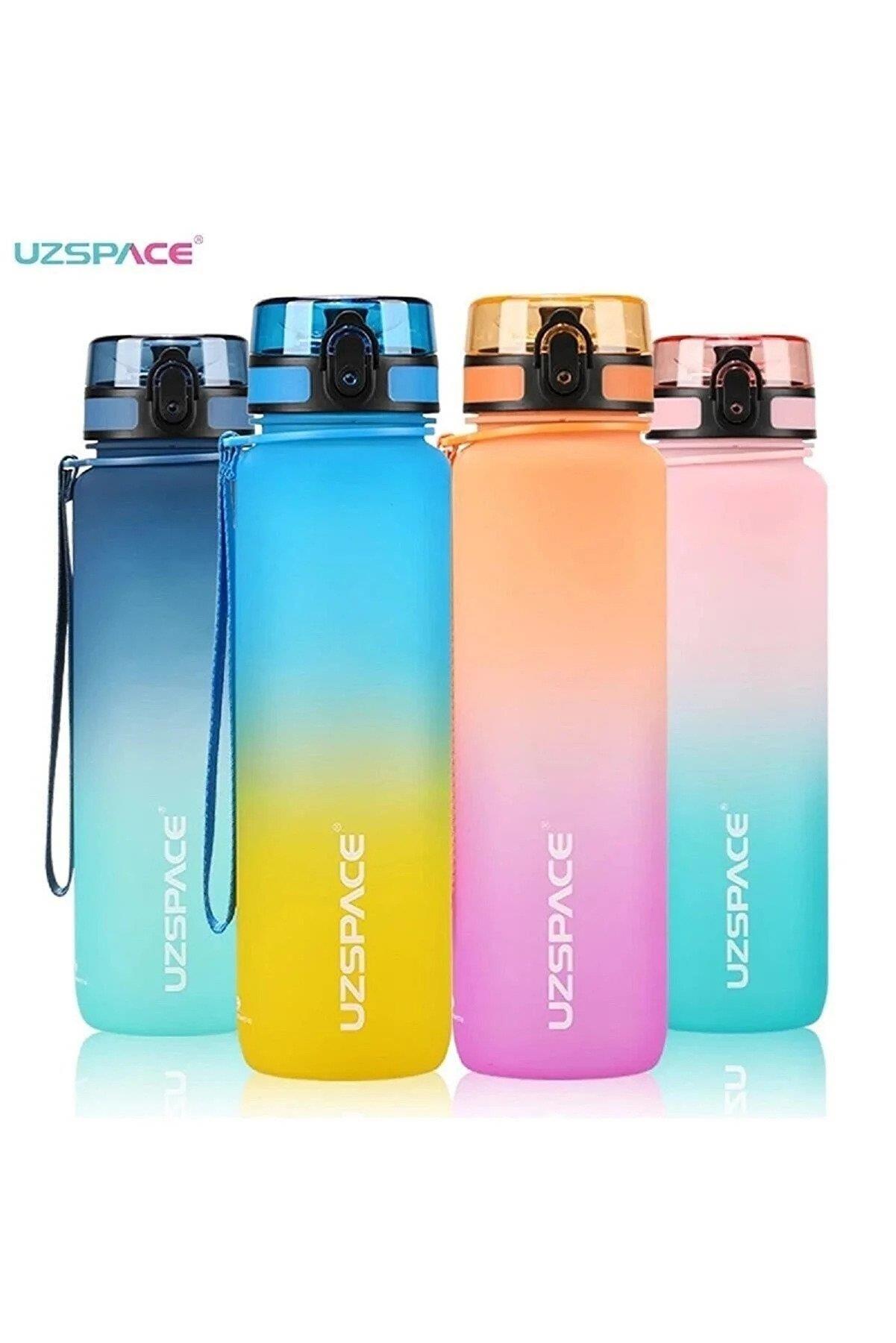 Uzspace 1000 ML Soft Touch Çift Renk Motivasyon Tritan Su Matarası (Karışık Renk 1 Adet)
