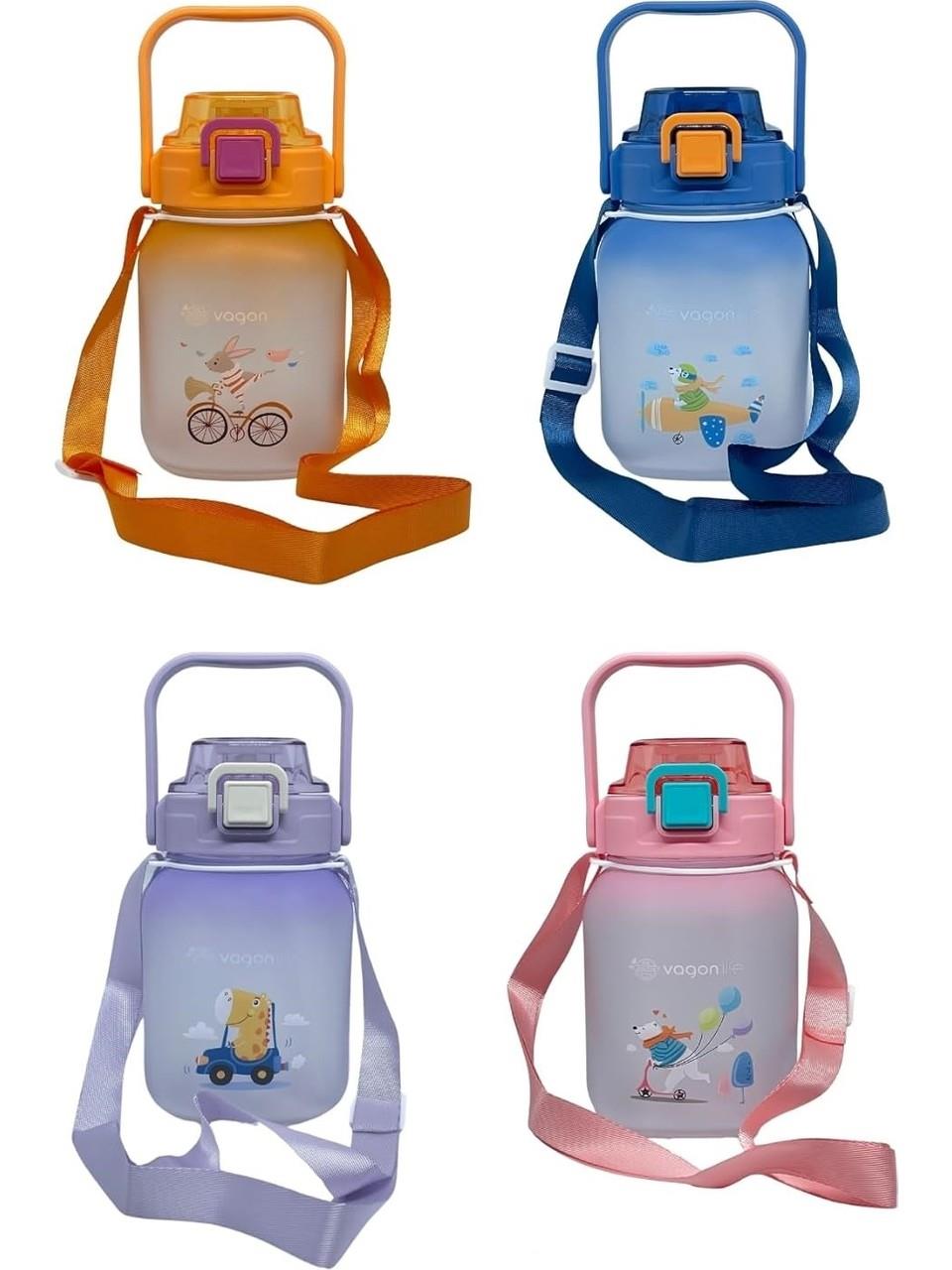 Vagon Matara Tritan 1100 ml Çocuk Pipetli Pipetsiz Kullanım Su Matarası Askılı Çıkartma (Karışık Renk 1 Adet)