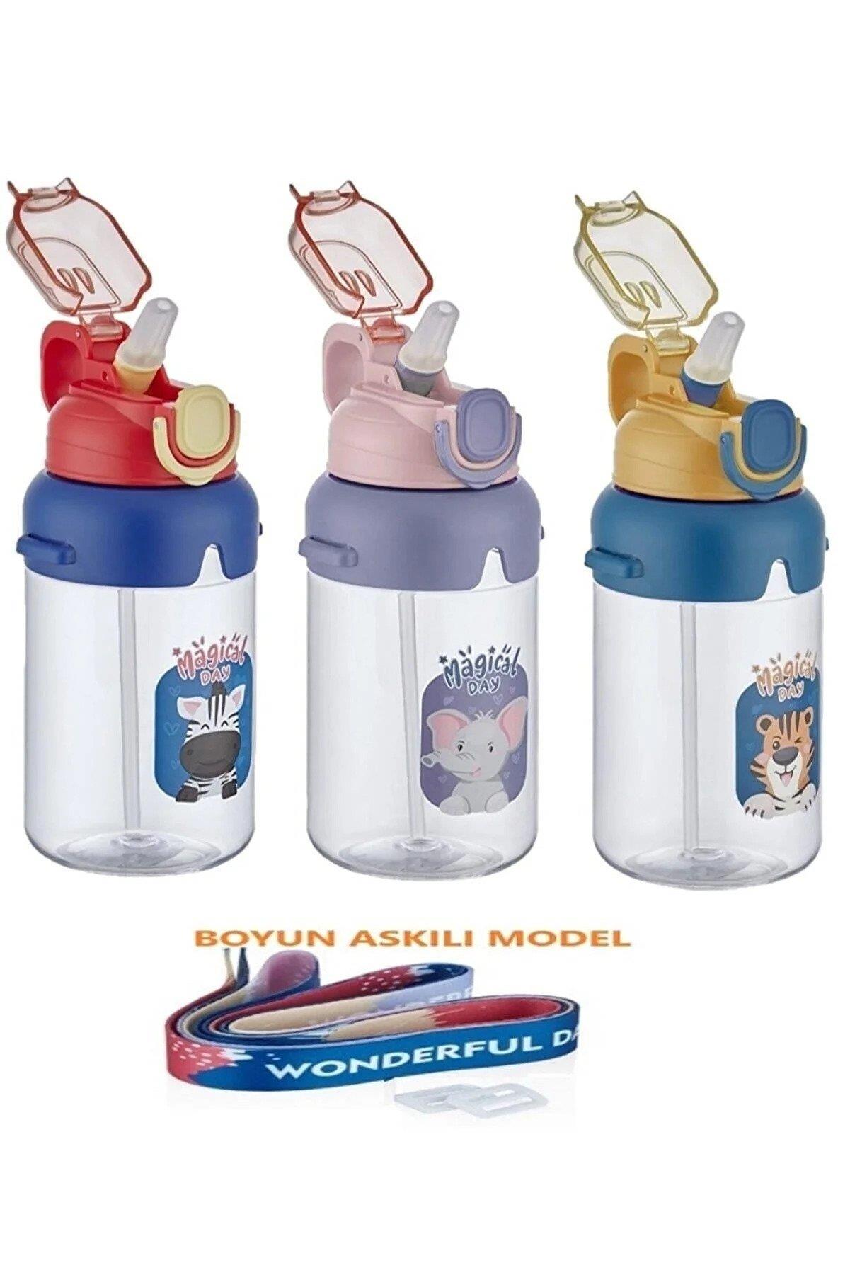 Vagonlife Boyun Askılı Kalın Pipetli Kilitli Kapak 650 ML Suluk (Karışık Renk 1 Adet)