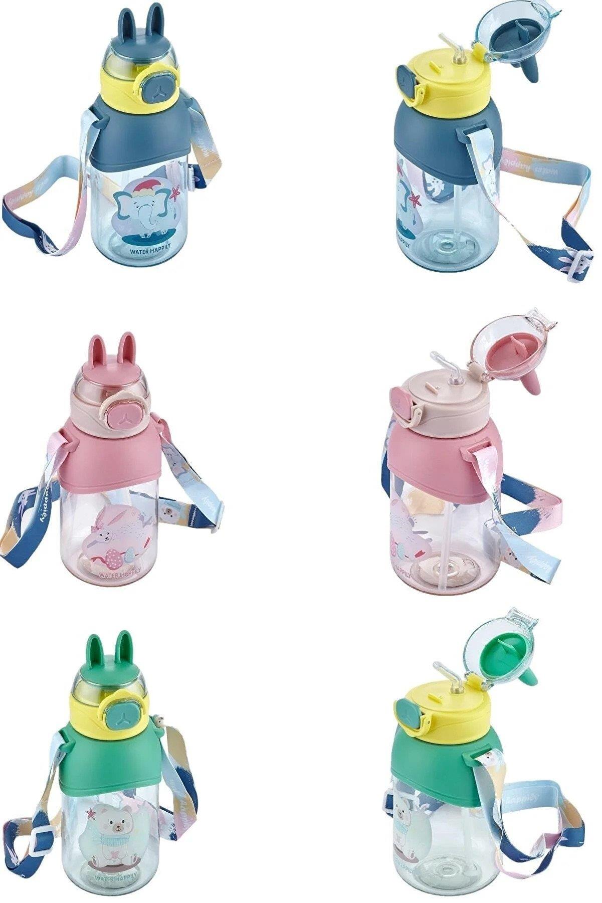 Vagonlife Boyun Askılı Pipetli Kilitli Kapak 650 ML Okul Su Matarası (Karışık Renk 1 Adet)